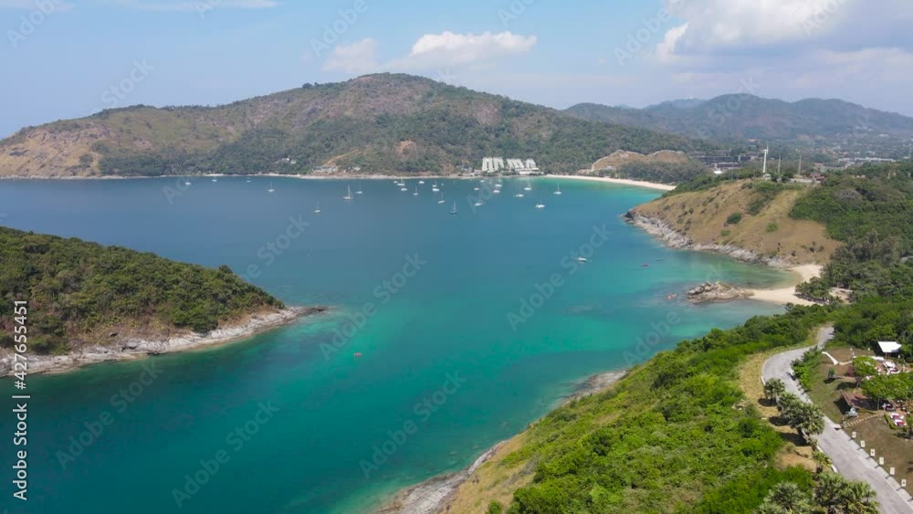 PHUKET, THAILAND. Phuket beach sea Aerial view top-down view in travel trip at sunset time. Nature and travel concept. PHUKET, THAILAND. Phuket beach sea Aerial view top-down view in travel trip at sunset time. Nature and travel concept.