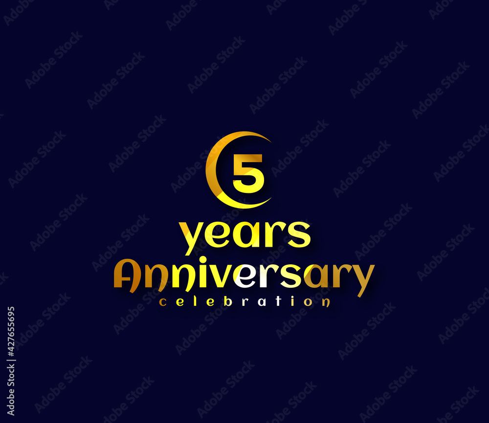 5 Year Anniversary, Festival on a holiday occasion, Gold Colors Design, Banners, Posters, Card Material, for