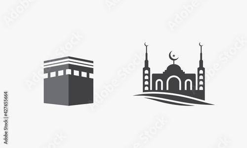mosque with kaaba vector illustration. creative icon on white background.