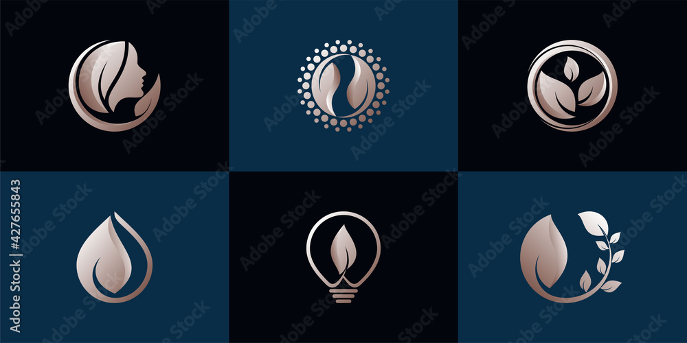 Fototapeta premium Set of nature logo with gradient style color. Elegant logo design template. Premium Vector