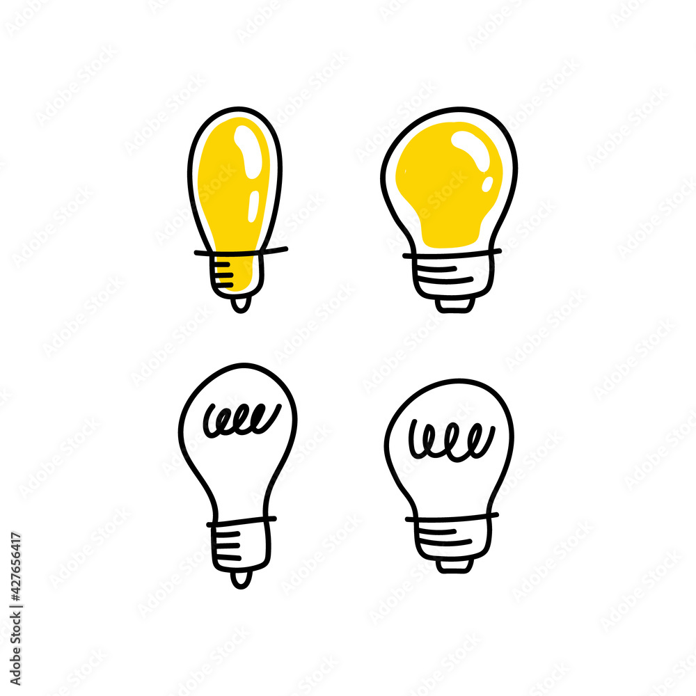 Light bulb doodle collection. Hand drawn simple electric lamps, symbols of ideas, solutions, innovation and creativity. Light bulb doodle collection. Hand drawn simple electric lamps, symbols of ideas, solutions, innovation and creativity.