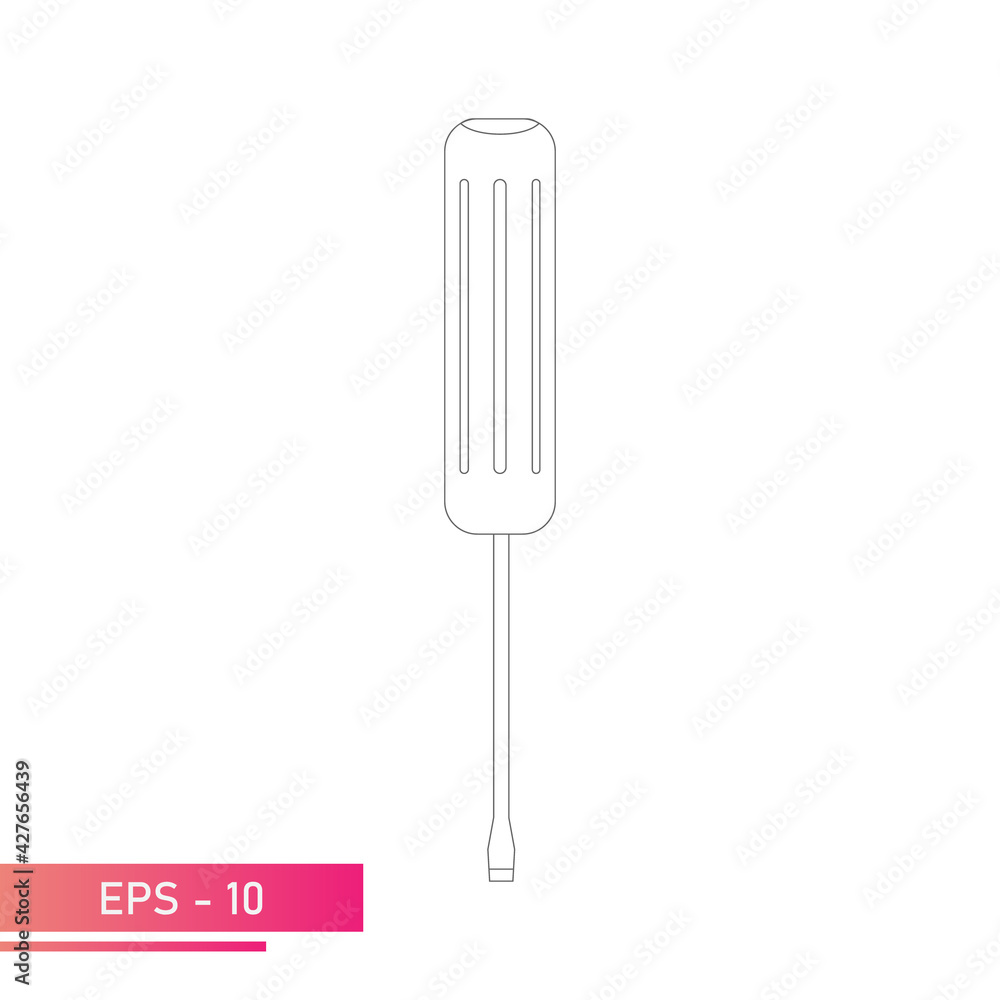 A flat screwdriver with a simple, classic shape. Linear design. On a white background. Tools for any specialist. Flat vector illustration. A flat screwdriver with a simple, classic shape. Linear design. On a white background. Tools for any specialist. Flat vector illustration.