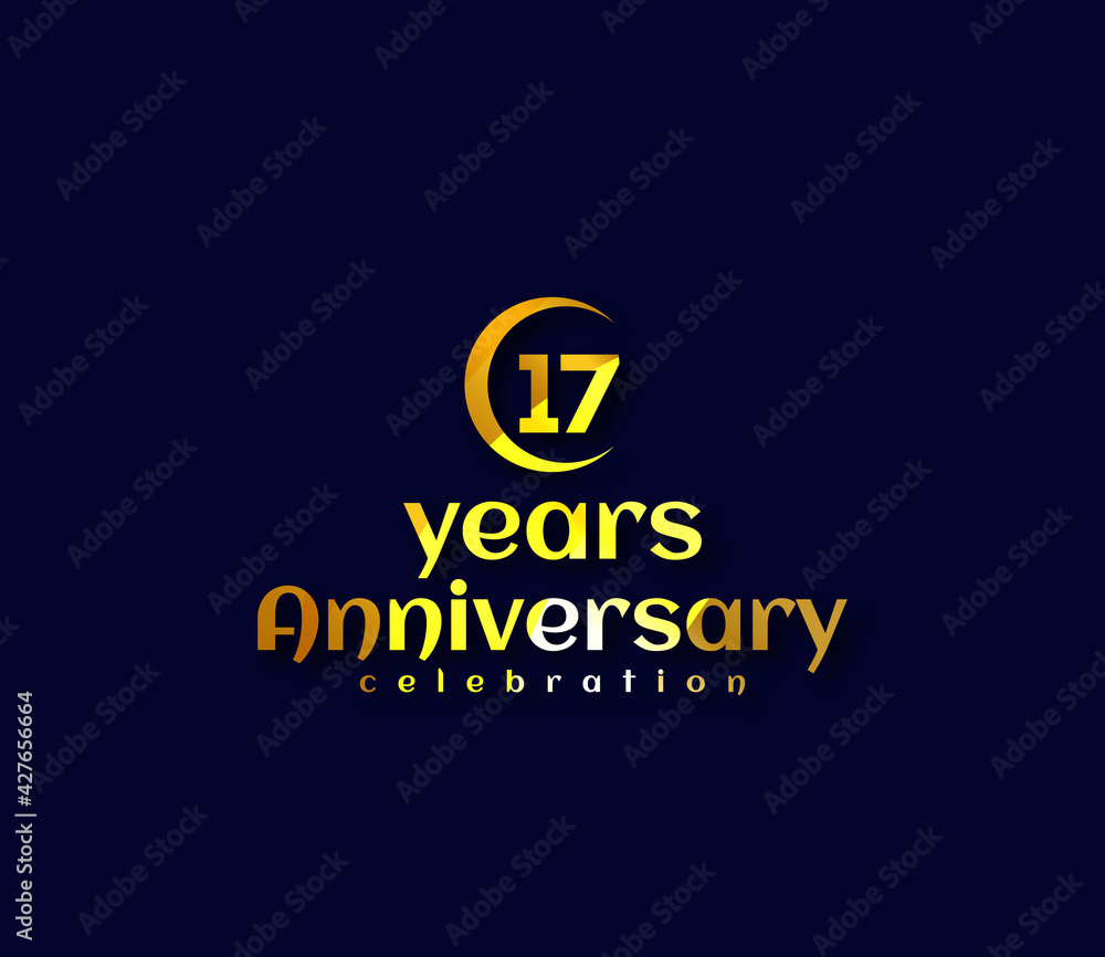 17 Year Anniversary, Festival on a holiday occasion, Gold Colors Design, Banners, Posters, Card Material, for