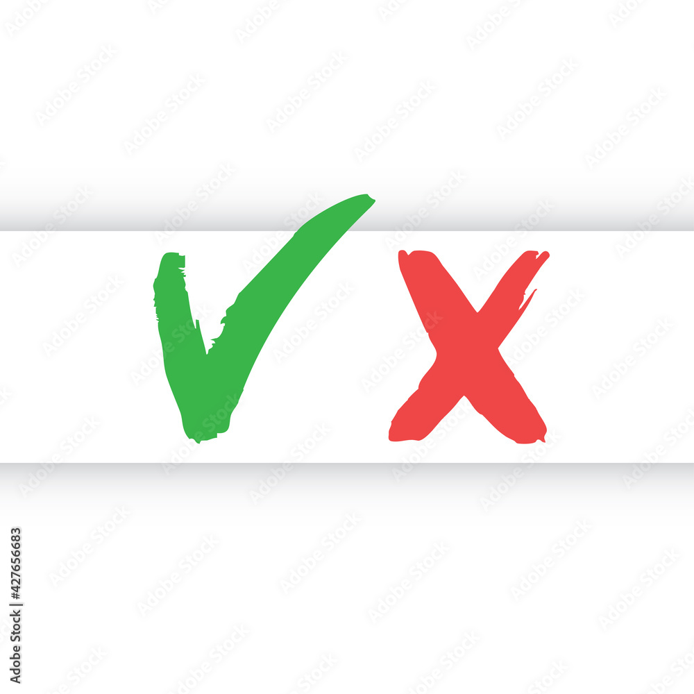 Check marks hand drawn style. Green Tick and red x. Approval vote symbols. Check marks hand drawn style. Green Tick and red x. Approval vote symbols.