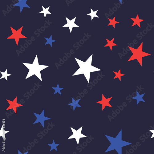 White, Red and Blue Stars with Dots Seamless Pattern