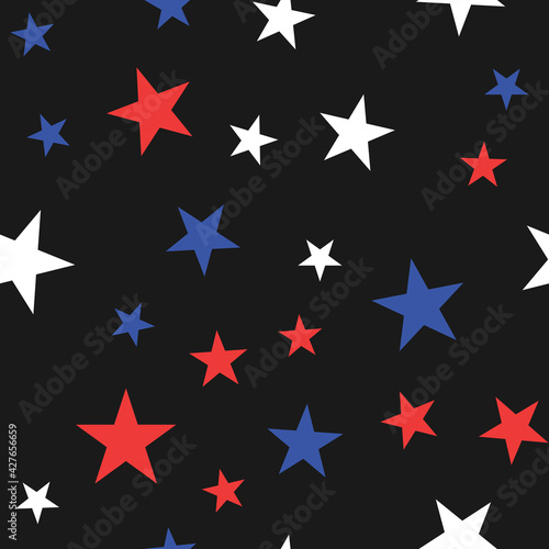 White  Red and Blue Stars with Dots Seamless Pattern