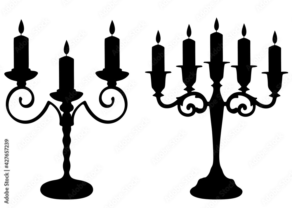 Beautiful antique candlesticks with candles included. Vector image. Beautiful antique candlesticks with candles included. Vector image.