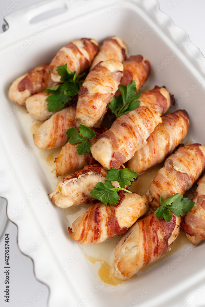 Bacon roll with asparagus grilled with salt Bacon roll with asparagus grilled with salt