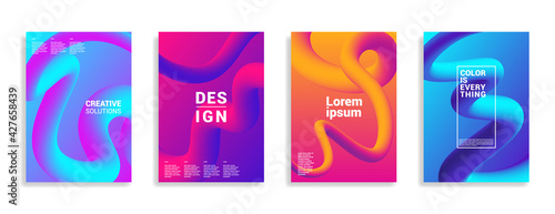 Minimal abstract gradient covers. Geometric future template for flyer, poster, brochure and invitation. Minimalistic colorful cover. Four isolated tentacle posters.