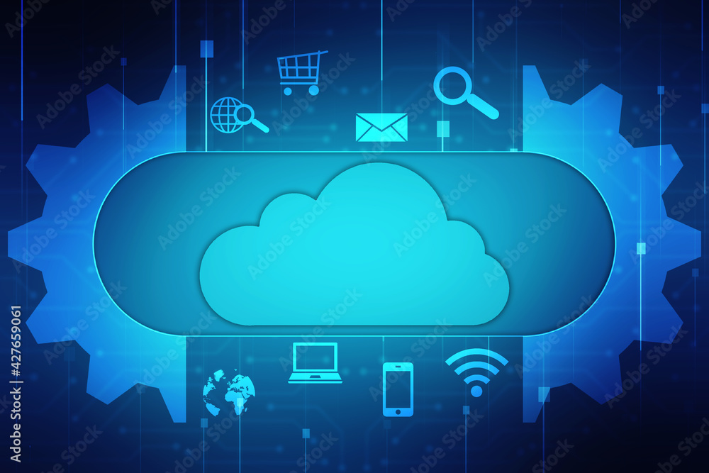 2d illustration of Cloud computing, Digital Cloud computing Concept background. Cyber technology, internet data storage, database and mobile server concept 2d illustration of Cloud computing, Digital Cloud computing Concept background. Cyber technology, internet data storage, database and mobile server concept