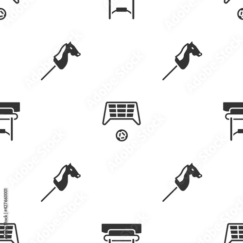 Set Bungee, Soccer goal with ball and Toy horse on seamless pattern. Vector