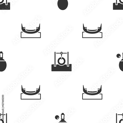 Set Racket and ball, Car tire hanging on rope and Boat swing on seamless pattern. Vector