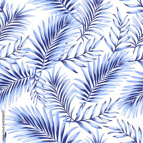 Jungle vector pattern with tropical leaves.Trendy summer print. Exotic seamless background.