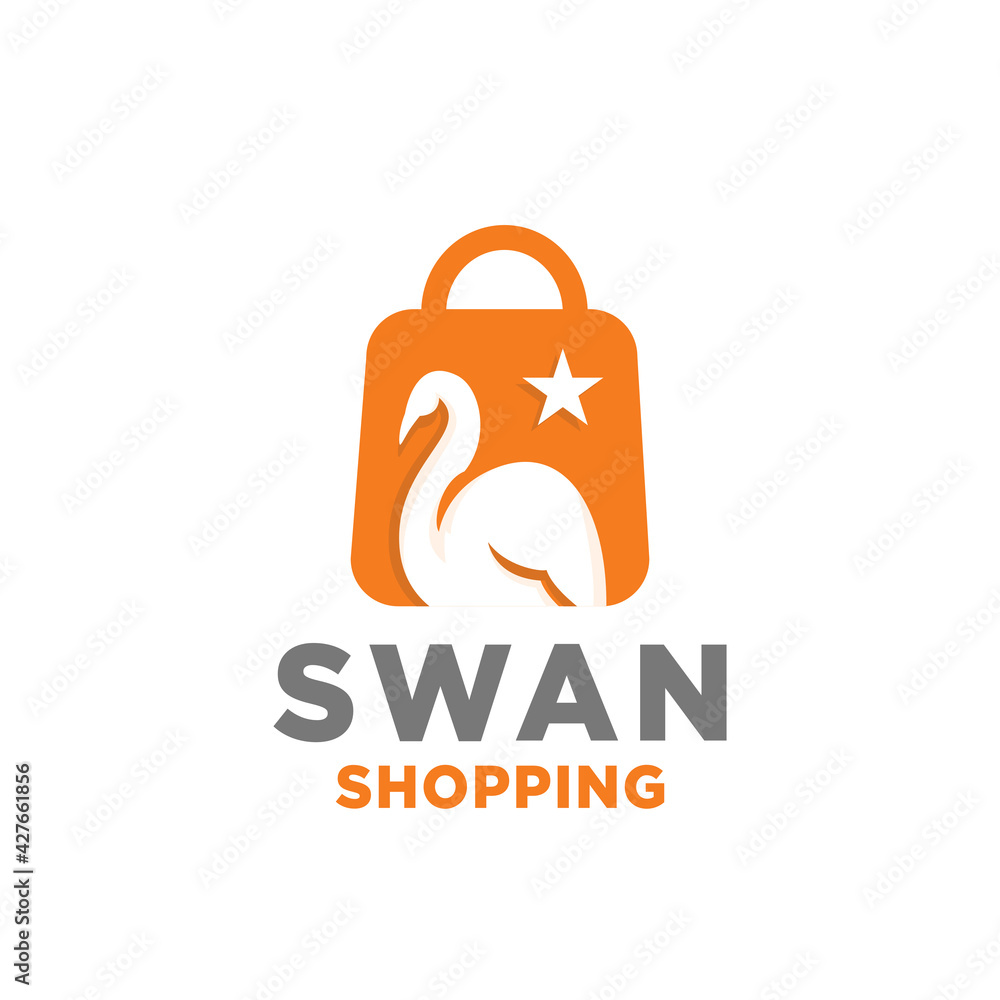 Naklejka premium Beauty Shopping Logo Design Inspiration - Isolated vector Illustration on red background - Creative fresh modern logo, icon, symbol, sticker, emblem, badge - swan and bag or shop symbol combination