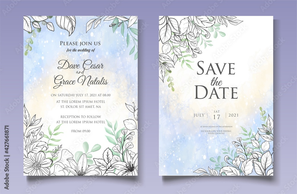Watercolor Splash Botanical Invitation Card Template