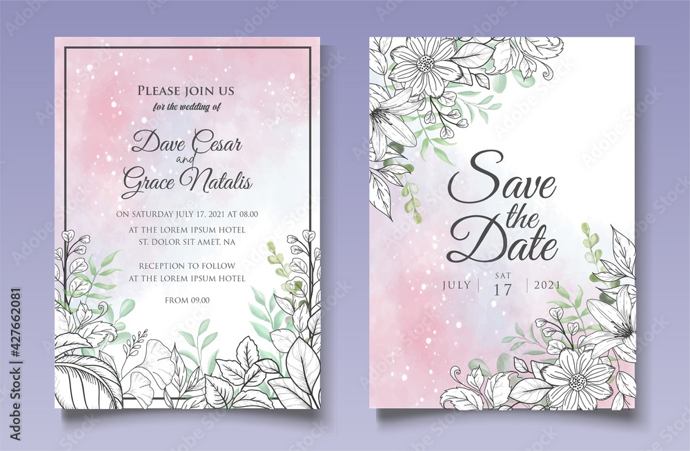 Watercolor Splash Botanical Invitation Card Template Watercolor Splash Botanical Invitation Card Template