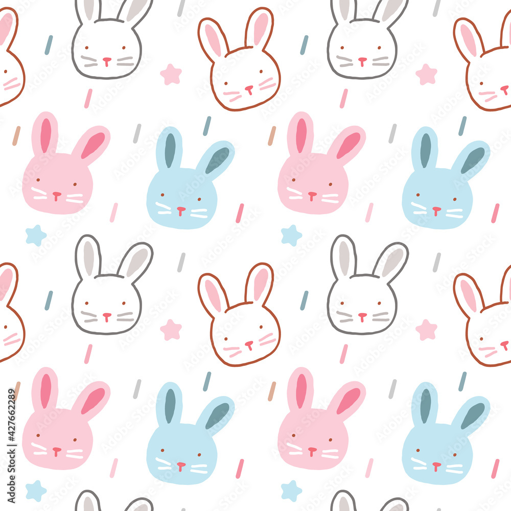 Seamless Pattern of Cartoon Rabbit Face Design on White Background Seamless Pattern of Cartoon Rabbit Face Design on White Background