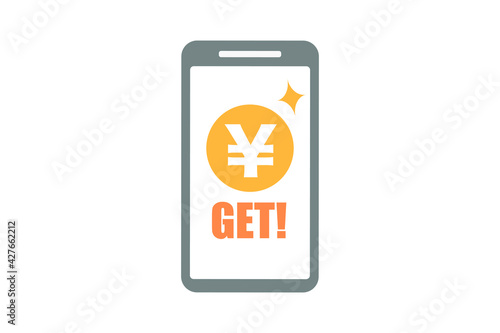 スマホ　お金ゲット　ベクターイラスト