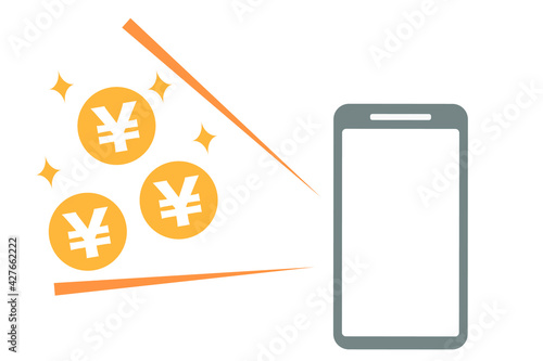 スマホ　お金ゲット　ベクターイラスト
