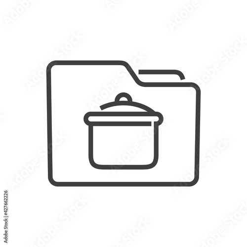 Icono recetas de cocina. Carpeta con olla con tapa con lineas en color gris