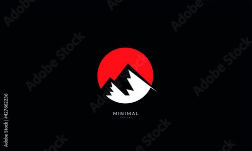 A line art icon logo of a minimal mountain, peak, summit	
