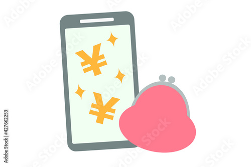 スマホ　お金ゲット　ベクターイラスト