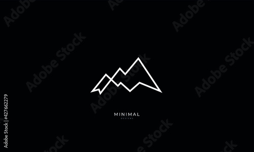 A line art icon logo of a minimal mountain, peak, summit	
