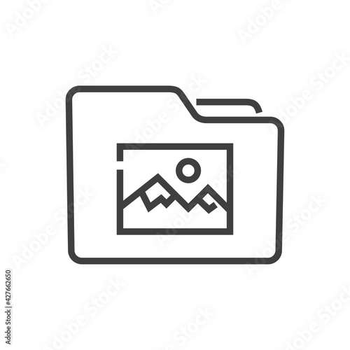 Icono mis fotos. Carpeta con símbolo foto con lineas en color gris
