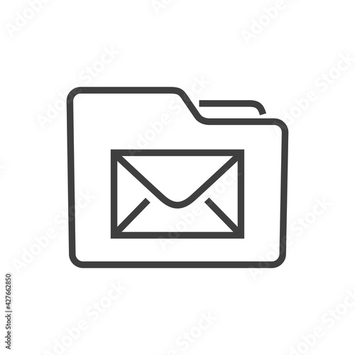 Icono bandeja de entrada de correo electrónico. Carpeta con carta con lineas en color gris photo