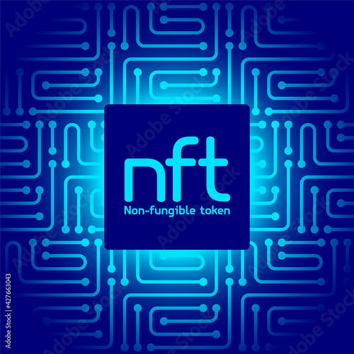 NFT non fungible token logo header banner vector illustration. Digital Art Concept.