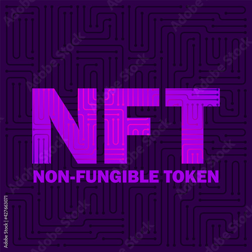 NFT non fungible token logo header banner vector illustration. Digital Art Concept.