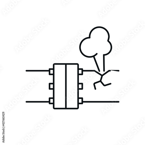 Gas leak from pipe linear icon. Plumbing. Thin line customizable illustration. Contour symbol. Vector isolated outline drawing. Editable stroke