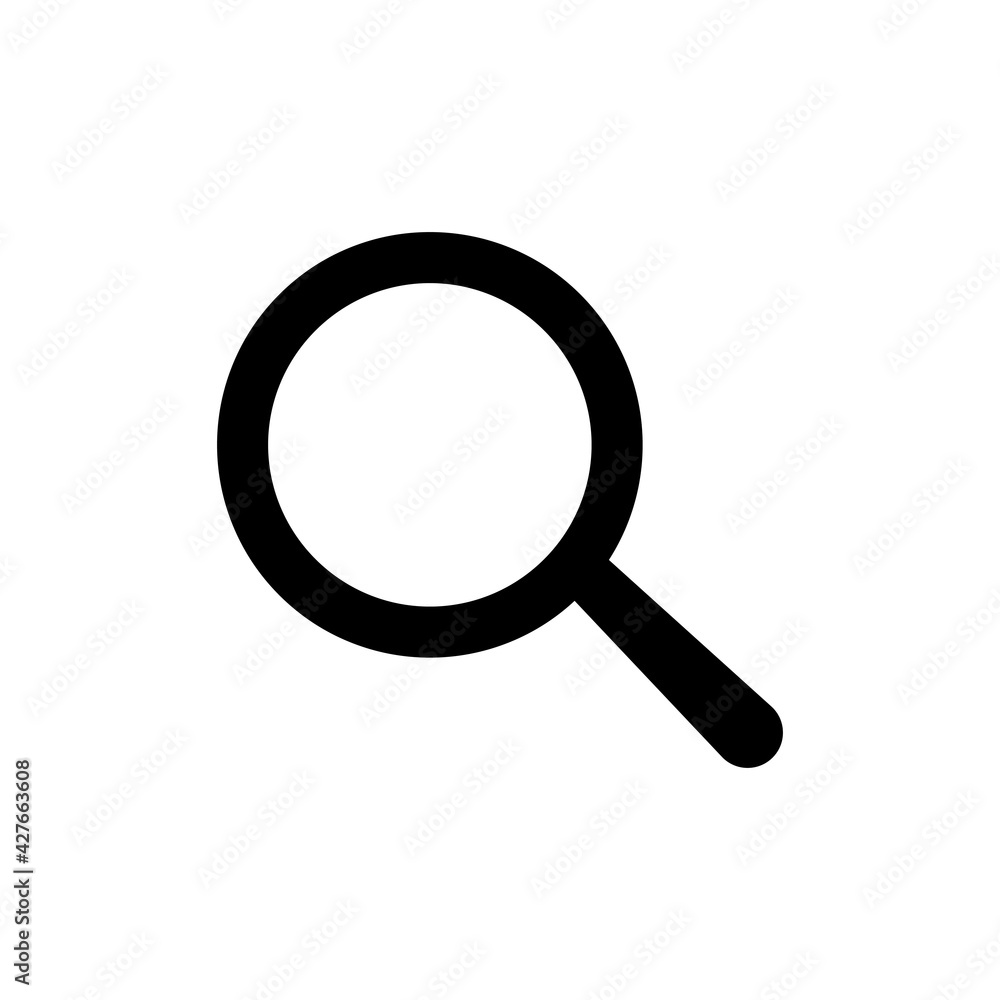 Search icon. Magnifying glass symbol. Loupe black sign. Zoom instrument. Magnifier lens symbol. Vector isolated on white background Search icon. Magnifying glass symbol. Loupe black sign. Zoom instrument. Magnifier lens symbol. Vector isolated on white background