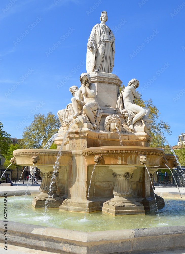 Fontain Pradier in Nîmes in the South of France, near the famous roman arena