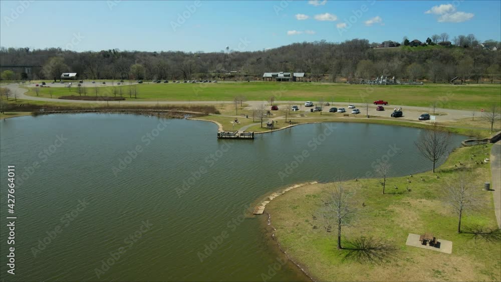 Drone flyover of fishing pond at Liberty Park in Clarksville, Tennessee Drone flyover of fishing pond at Liberty Park in Clarksville, Tennessee