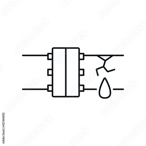 Water leak from pipe linear icon. Plumbing. Thin line customizable illustration. Contour symbol. Vector isolated outline drawing. Editable stroke