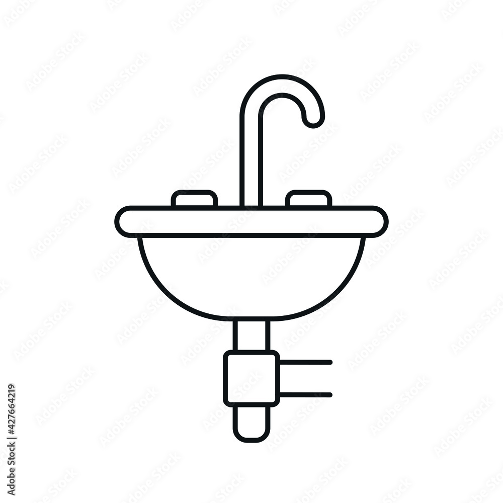 Faucet in bathroom linear icon. Plumbing. Thin line customizable illustration. Contour symbol. Vector isolated outline drawing. Editable stroke Faucet in bathroom linear icon. Plumbing. Thin line customizable illustration. Contour symbol. Vector isolated outline drawing. Editable stroke