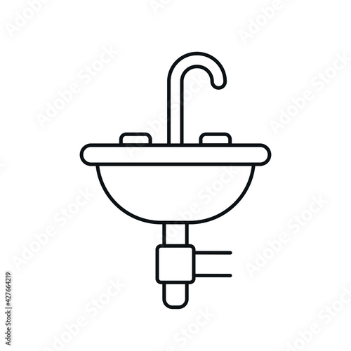 Faucet in bathroom linear icon. Plumbing. Thin line customizable illustration. Contour symbol. Vector isolated outline drawing. Editable stroke