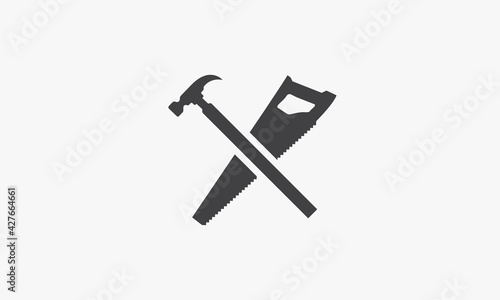 hand saw hammer croossed icon design flat vector. isolated on white background.