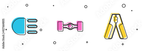 Set High beam, Chassis car and Car battery jumper power cable icon. Vector