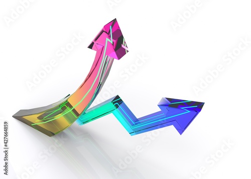 Arrows technology glass for banner statistics and business system. Modern concept of future from commerce technology. Analysis and server operations.Development business. 3D Render Illustration. 