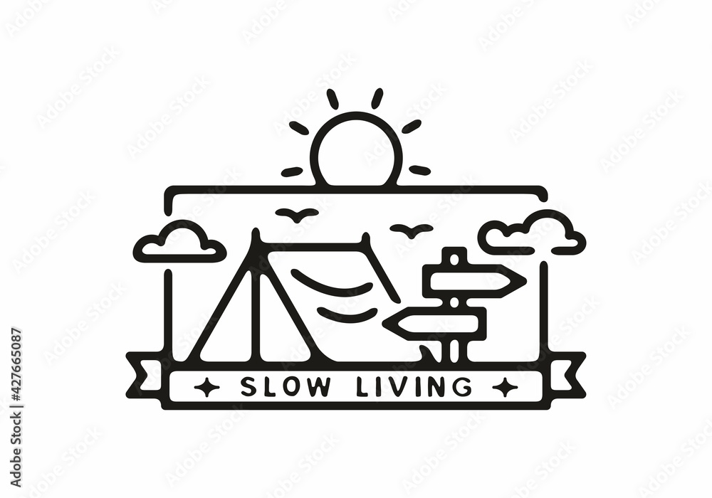 Slow living camping line art illustration