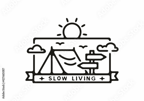 Slow living camping line art illustration