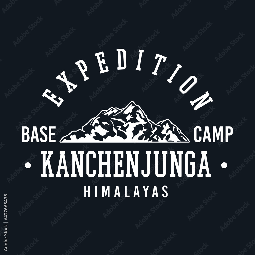 Kangchenjunga, Himalayas Badge design. Expedition Base camp vector design. College style Apparel illustration.