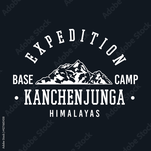 Kangchenjunga, Himalayas Badge design. Expedition Base camp vector design. College style Apparel illustration.