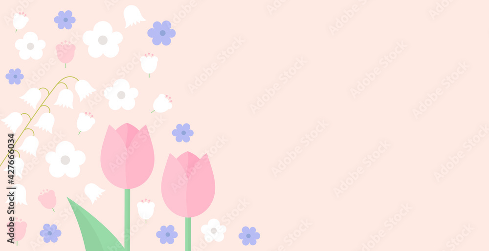 Flower background. Bright spring pastel flowers floral card.