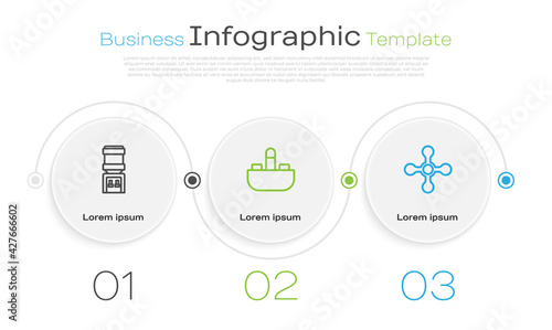 Set line Water cooler, Washbasin with water tap and . Business infographic template. Vector