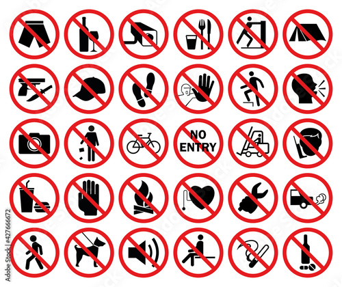 30 prohibited symbols in total vector illustration