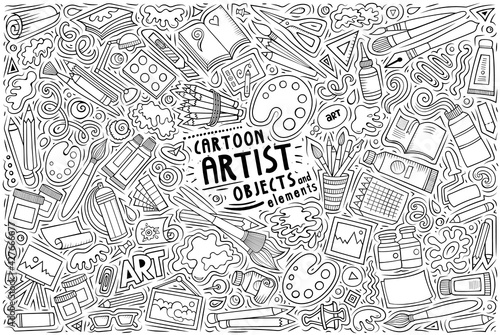Cartoon set of Artist theme items, objects and symbols