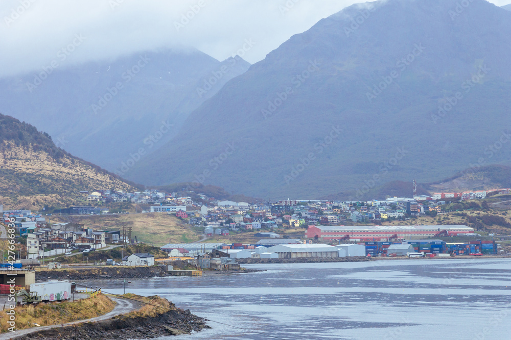 Panoramic view of the bay of Ushuaia. Port.